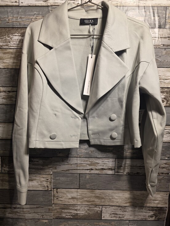 AKIRA Jackets & Blazers - AKIRA Pale Gray Cropped Double-Breasted Blazer With Pants